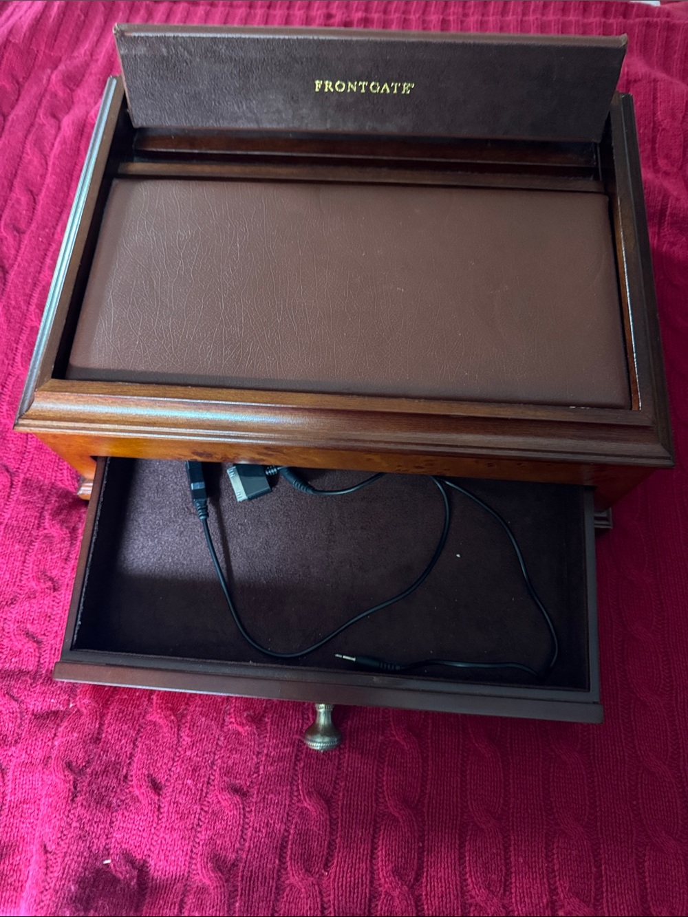 Frontgate Birds-Eye Maple Wooden charging station/Jewelry Box in Brown